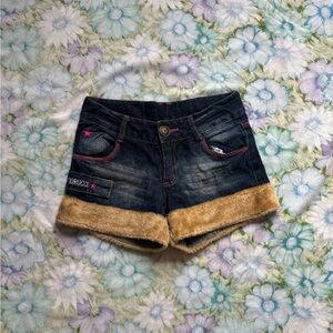 - fiorucci dark denim & fur star shorts - y2k / 2000’s -